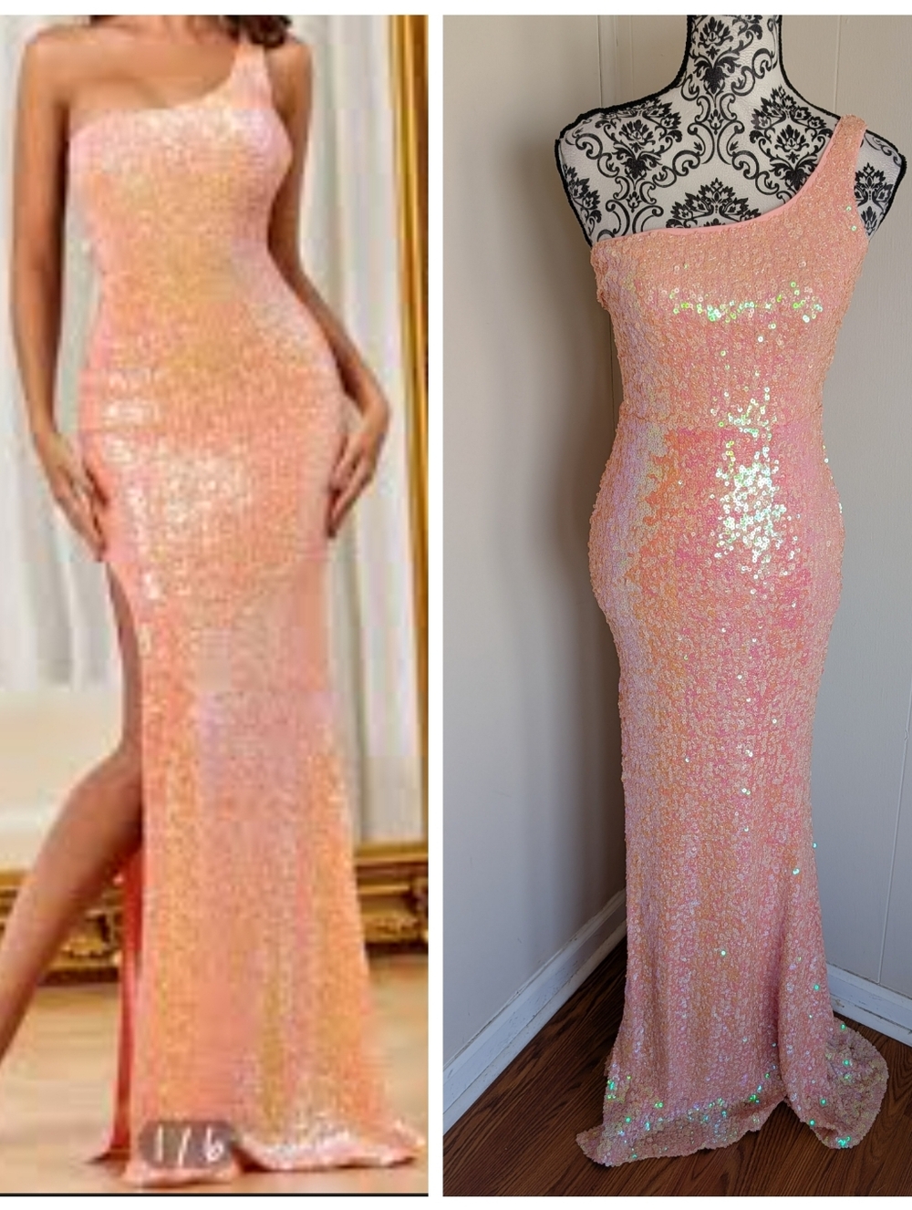 Faeriesty One Shoulder Pink Sequin Maxi Gown